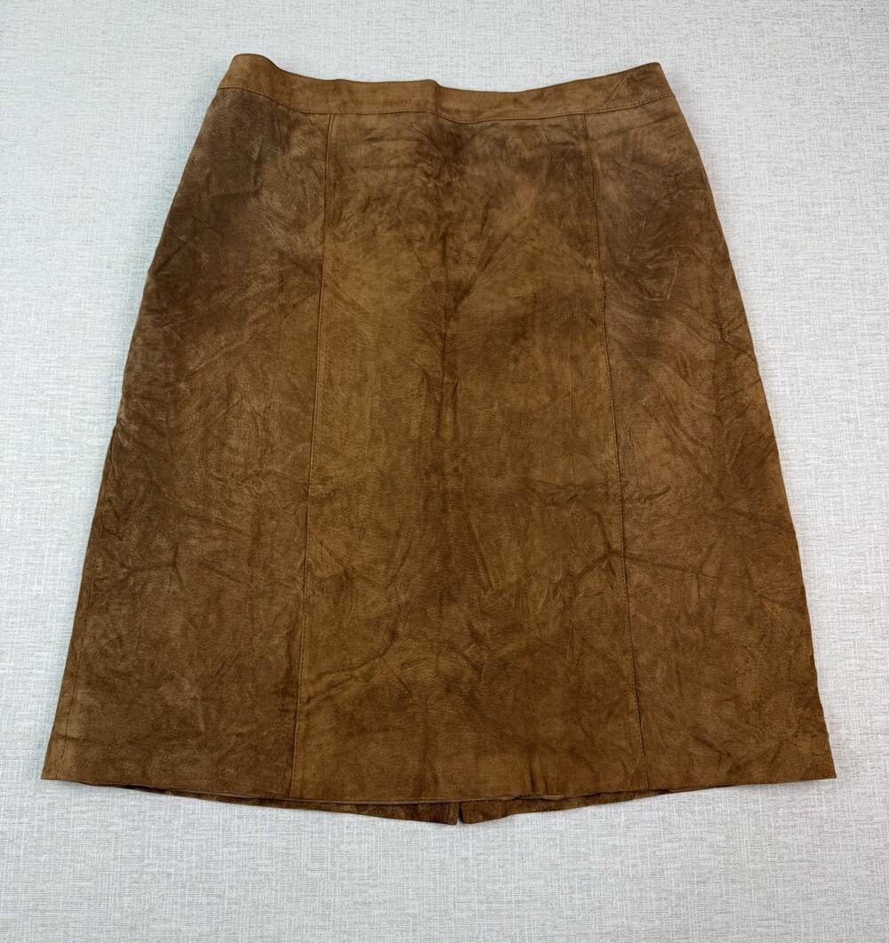 Vintage Man’s Women’s Size 18 Genuine Leather Suede Skirt Brown Midi Lined - Picture 1 of 7